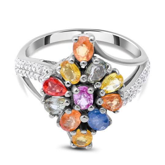 Mehrfarbiger Saphir-Ring, 925 Silber platiniert ca. 2.64 ct
