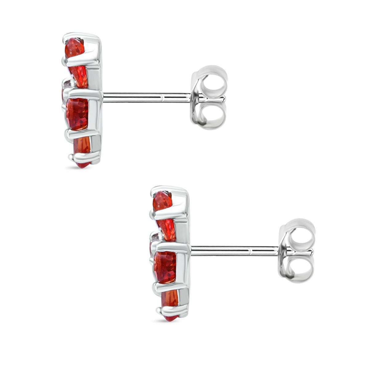 Rote Saphir und weiße Zirkon-Ohrringe, 925 Silber platiniert ca. 2,76 ct