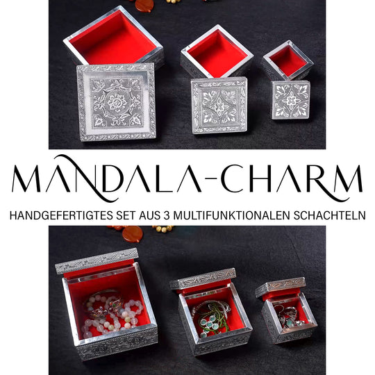3er Set - Traumfänger, Handgefertigte Schachteln mit kunstvoller Gravur, Größe: Groß 12x12x6,35 cm, Mittel 8,9x8,9x5,4 cm, Klein 6,35x6,35x4,4 cm