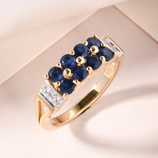 Blauer Saphir und Zirkon Ring 925 Silber vergoldet ca. 1,21 ct