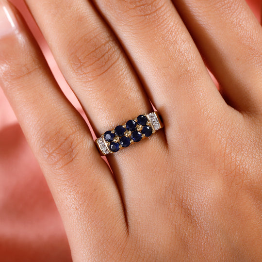 Blauer Saphir und Zirkon Ring 925 Silber vergoldet ca. 1,21 ct