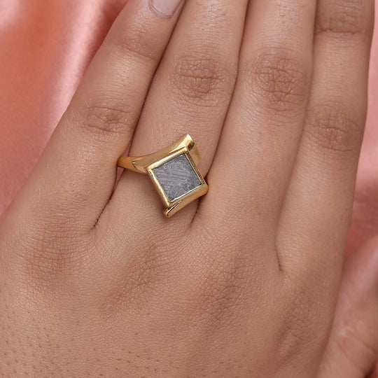 Meteorit Ring 925 Silber vergoldet (Größe 19.00) ca. 6,00 ct