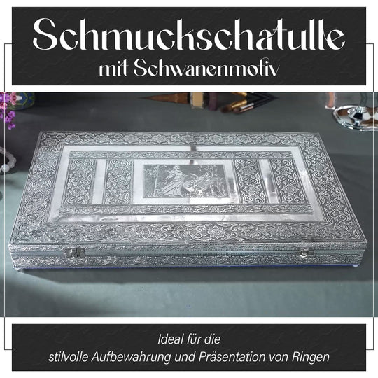 Handgefertigtes Ring Koffer mit Aluminium Prägung, 56x33x5 cm, Schwan