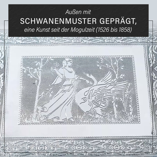Handgefertigtes Ring Koffer mit Aluminium Prägung, 56x33x5 cm, Schwan