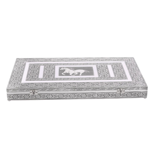 Handgefertigter Ring Koffer mit Aluminium Prägung, 56x33x5 cm, Pferd