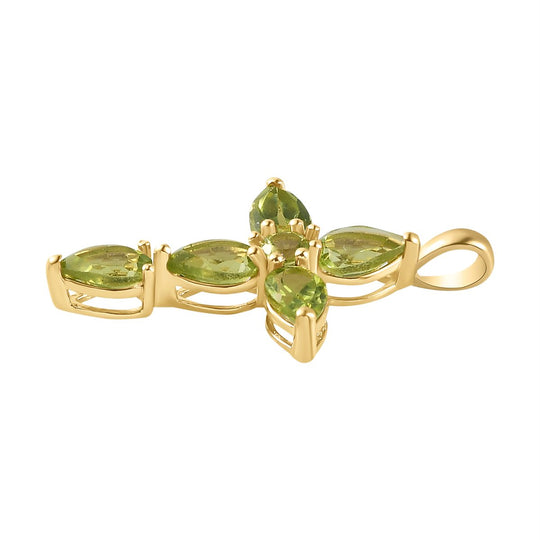 Natürlicher Peridot Kreuz-Anhänger, 925 Silber vergoldet ca. 2.35 ct
