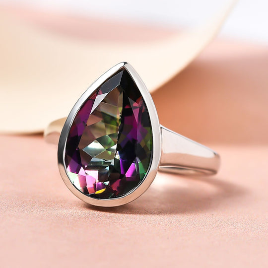 Nordlicht Mystik Topas Ring, 925 Silber platiniert ca. 6,46 ct