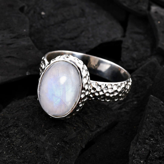 Royal Bali - Regenbogen Mondstein Ring, 925 Silber ca. 6.01 ct