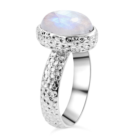 Royal Bali - Regenbogen Mondstein Ring, 925 Silber ca. 6.01 ct