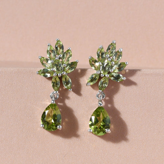 Natürliche Peridot-Ohrringe, 925 Silber platiniert ca. 3,08 ct
