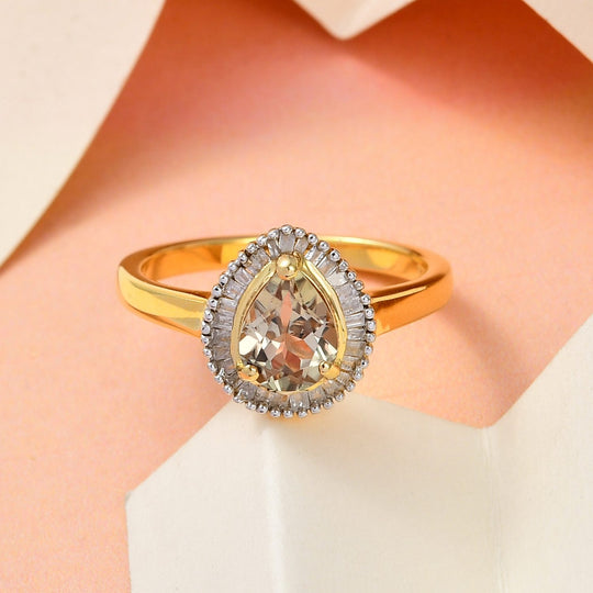 AAA Turkizit und weißer Diamant-Ring, 925 Silber Gelbgold Vermeil (Größe 21.00) ca. 1.44 ct