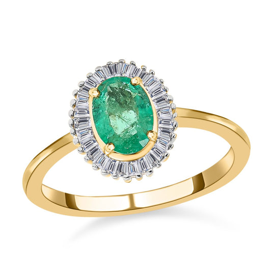 AAA Kolumbianischer Smaragd- und weißer Diamant ring, 585 Gold (Größe 17.00), ca. 1.00 ct