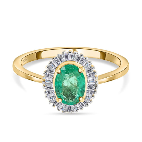 AAA Kolumbianischer Smaragd- und weißer Diamant ring, 585 Gold (Größe 17.00), ca. 1.00 ct