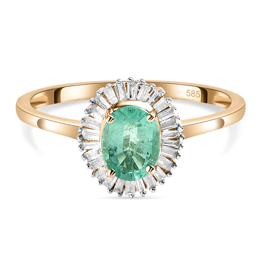 AAA Kolumbianischer Smaragd- und weißer Diamant ring, 585 Gold (Größe 17.00), ca. 1.00 ct