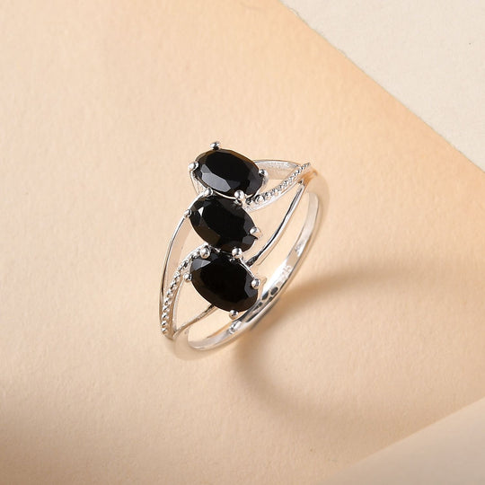 Schwarzer Spinell Ring, 925 Silber ca. 1,34 ct