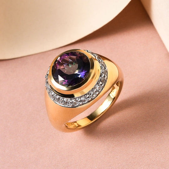 Nordlicht Mystik Topas und weißer Zirkon-Ring, 925 Silber vergoldet ca. 5.40 ct