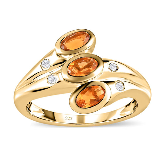 Salamanca Feueropal und weißer Zirkon-Ring, 925 Silber vergoldet ca. 0,49 ct