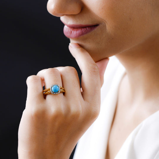 Amerikanischer, natürlicher Sleeping Beauty Türkis, Natürlicher, äthiopischer Welo Opal Ring 925 Silber Gelbgold Vermeil ca. 2.83 ct