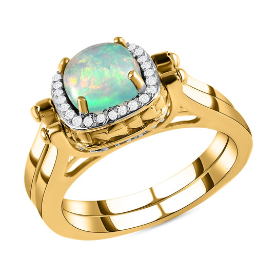 Amerikanischer, natürlicher Sleeping Beauty Türkis, Natürlicher, äthiopischer Welo Opal Ring 925 Silber Gelbgold Vermeil ca. 2.83 ct