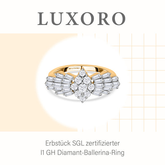 LUXURIANT DIAMOND - Diamant Ballerina-Ring, SGL zertifiziert I1 G-H, 585 Gelbgold (Größe 21.00) ca. 1.00 ct