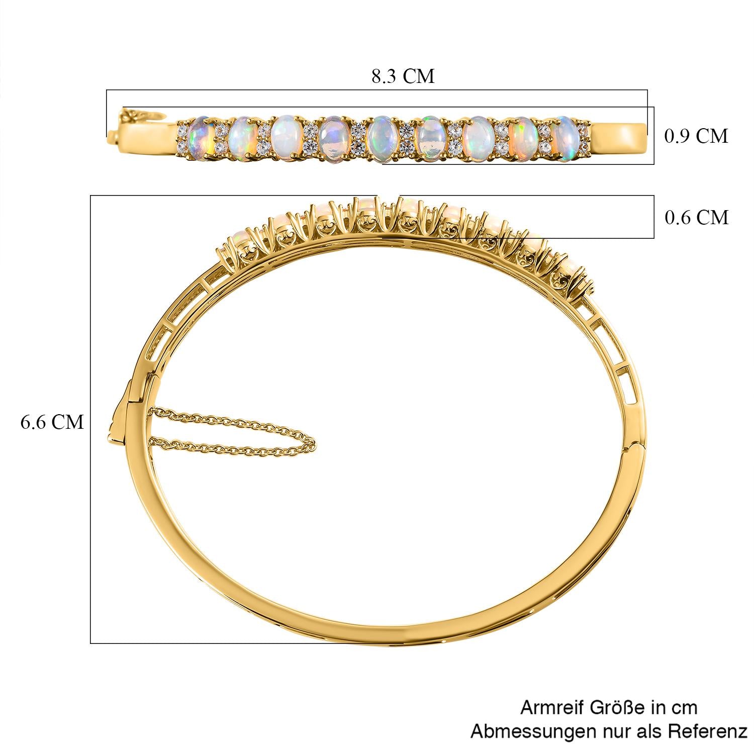 Natürlicher, äthiopischer Welo Opal und weißer Zirkon Armreif, ca. 19 cm, 925 Silber vergoldet ca. 3.58 ct