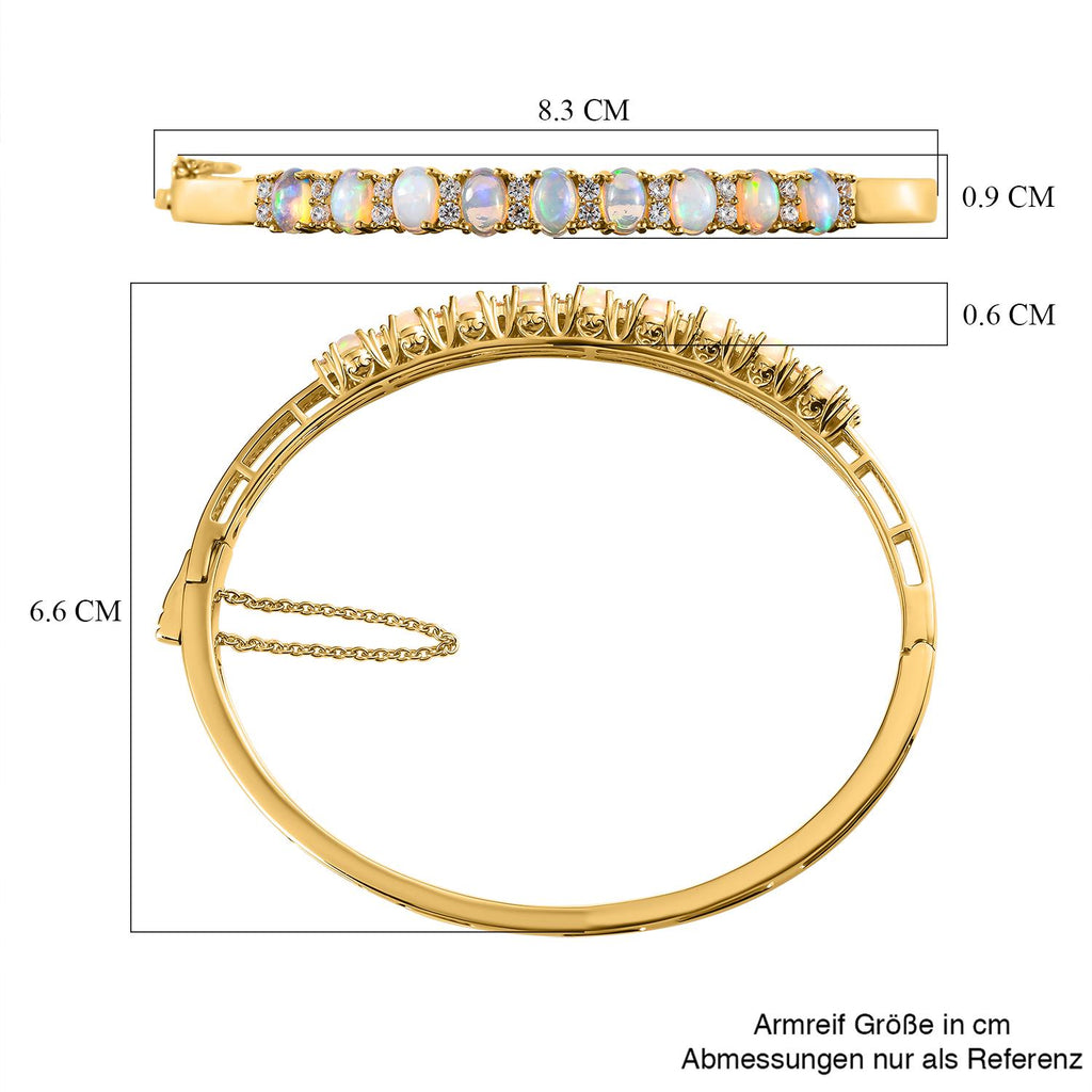 Natürlicher, äthiopischer Welo Opal und weißer Zirkon Armreif, ca. 19 cm, 925 Silber vergoldet ca. 3.58 ct