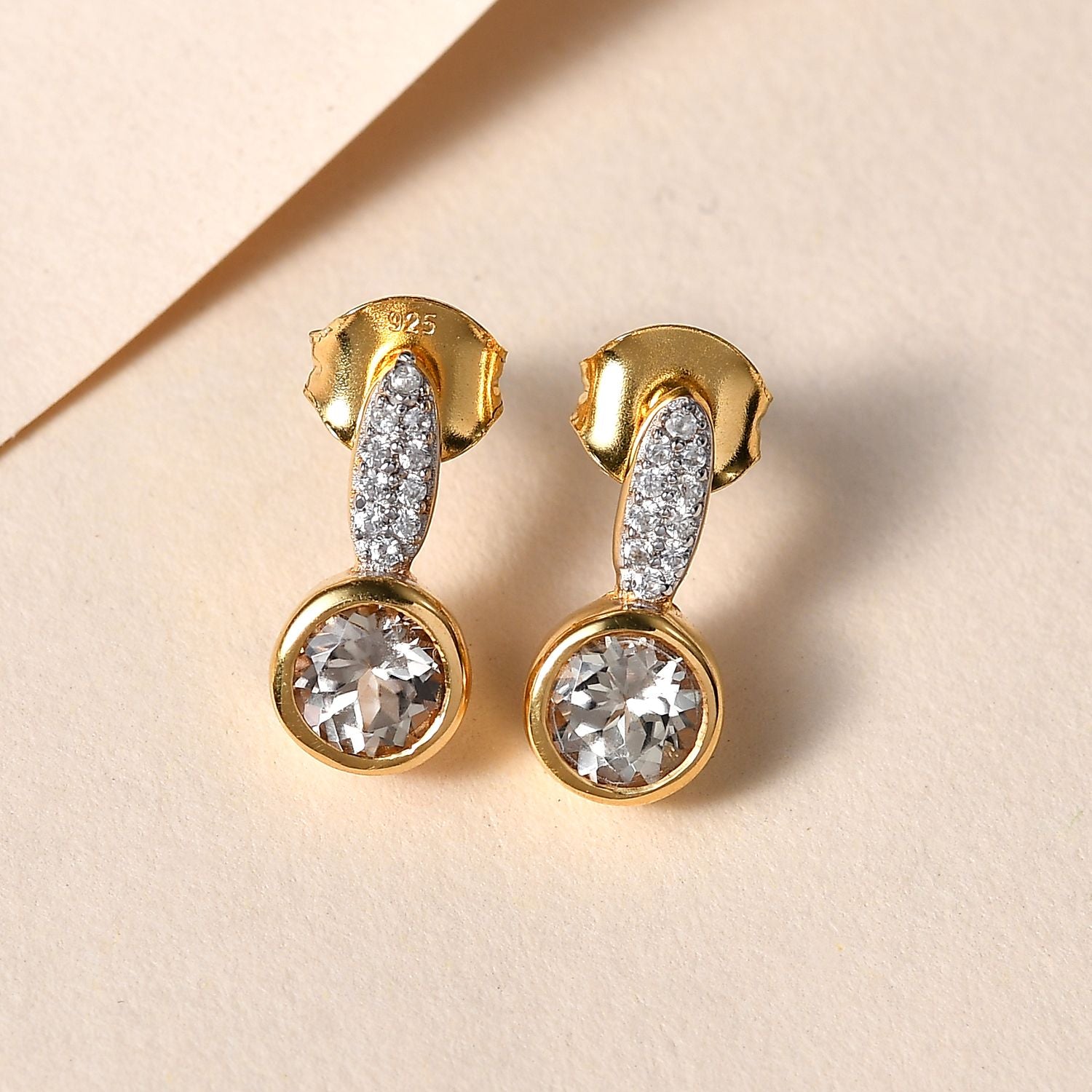 AAA Turkizit und weiße Zirkon-Ohrringe, 925 Silber Gelbgold Vermeil ca. 1.39 ct