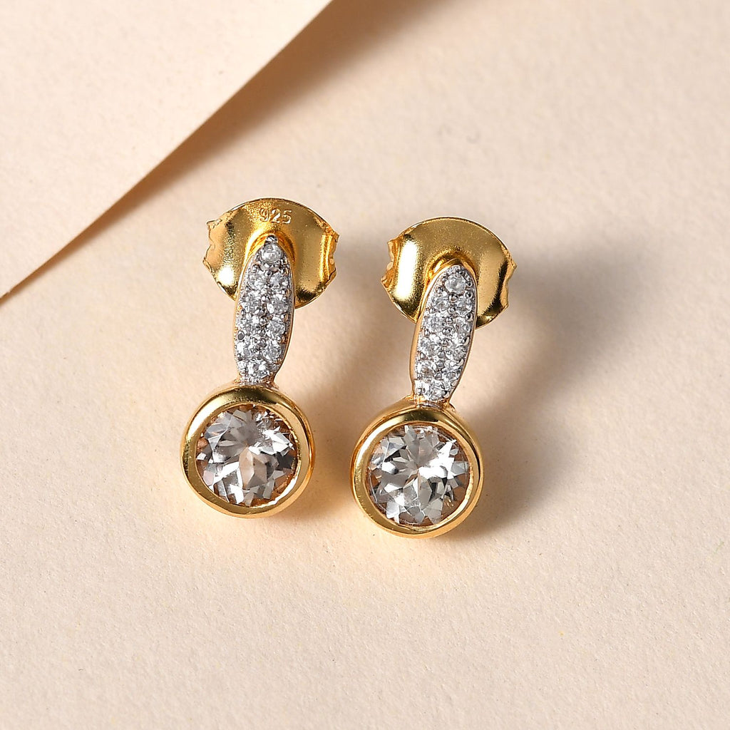 AAA Turkizit und weiße Zirkon-Ohrringe, 925 Silber Gelbgold Vermeil ca. 1.39 ct