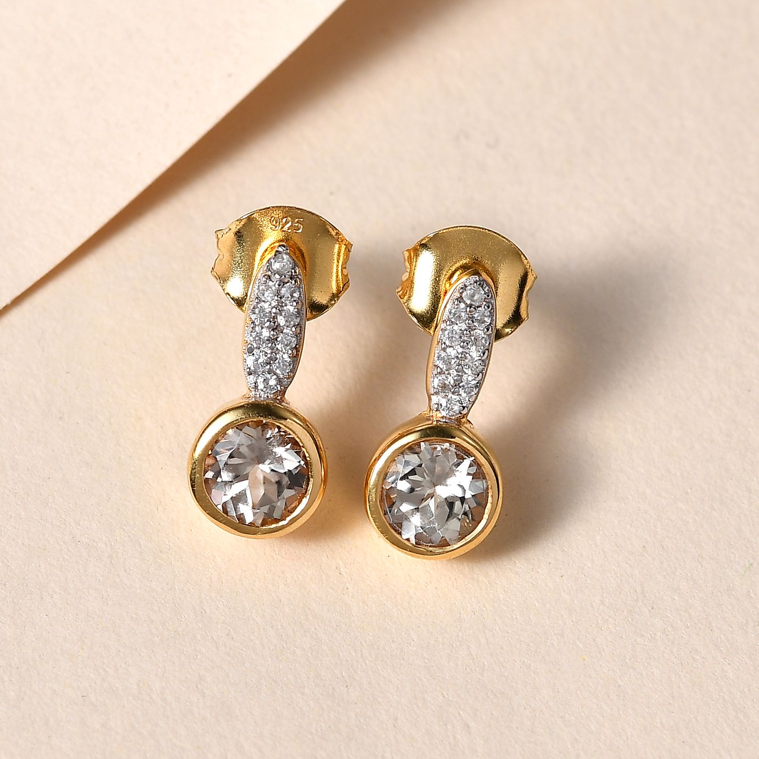 AAA Turkizit und weiße Zirkon-Ohrringe, 925 Silber Gelbgold Vermeil ca. 1.39 ct