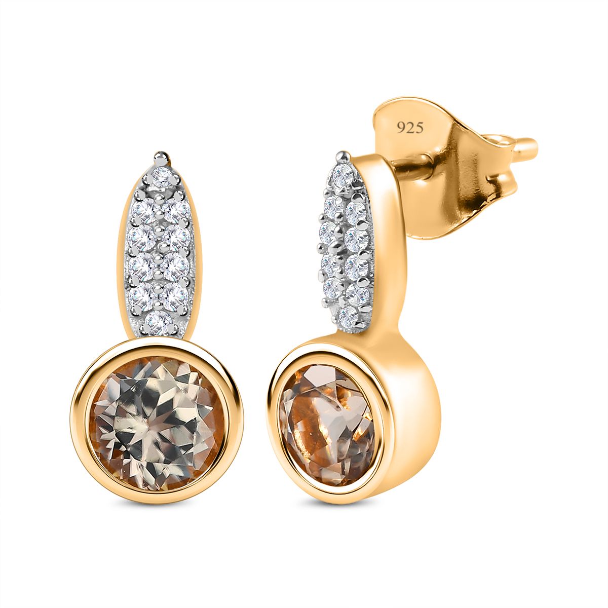 AAA Turkizit und weiße Zirkon-Ohrringe, 925 Silber Gelbgold Vermeil ca. 1.39 ct