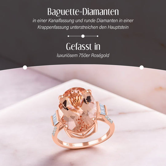 Iliana AAA Marropino Morganite, Weißer Diamant Ringe 750 Gold (Größe 18.00) ca. 10,10 ct