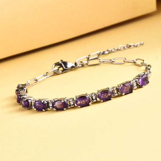 Afrikanisches Amethyst Armband, ca. 19 cm, Edelstahl ca. 3.46 ct