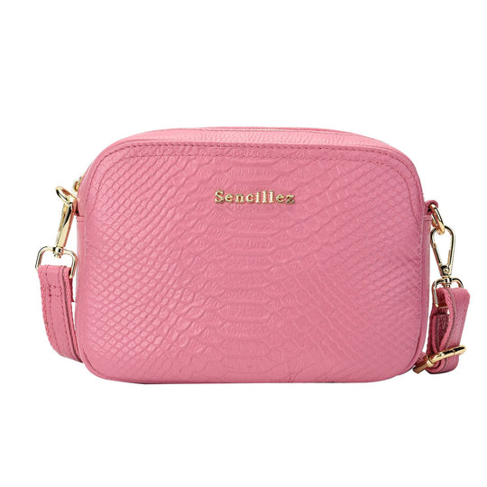 Sencillez Crossbody aus echtem Leder, Schlangenhaut-Druck, Größe 20x5x13 cm, rosa