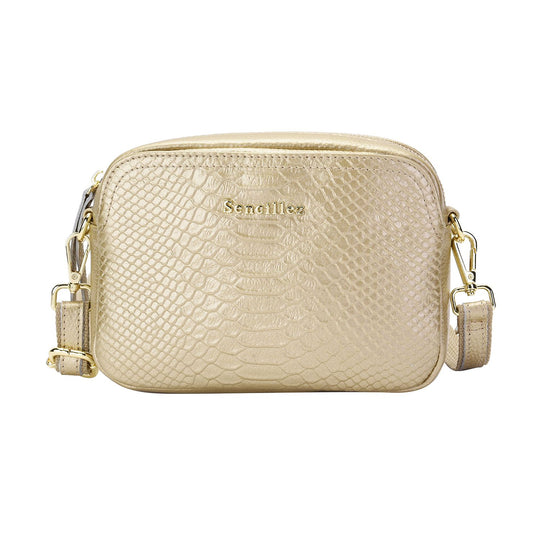 Sencillez Crossbody aus echtem Leder, Schlangenhaut-Druck, Größe 20x5x13 cm, rosa