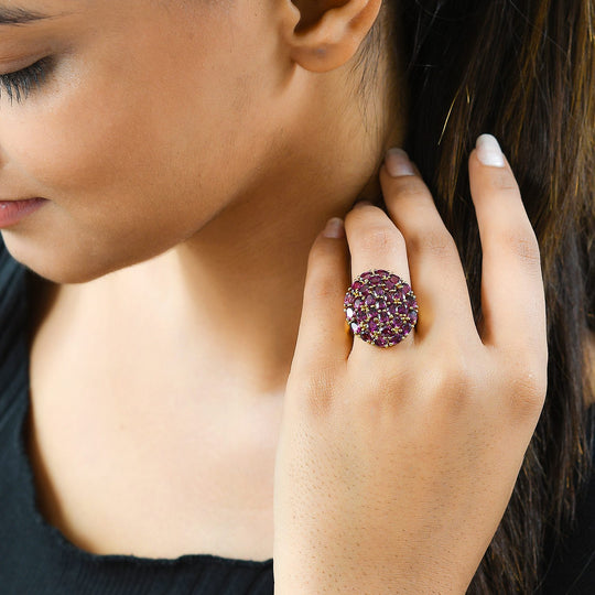 Rhodolith Granat Ring, 925 Silber Gelbgold Vermeil ca. 6,98 ct