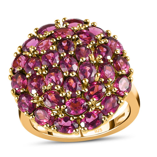 Rhodolith Granat Ring, 925 Silber Gelbgold Vermeil ca. 6,98 ct