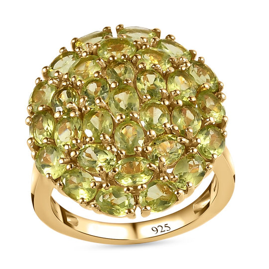 Natürlicher Peridot Ring, 925 Silber Gelbgold Vermeil , ca. 5.83 ct