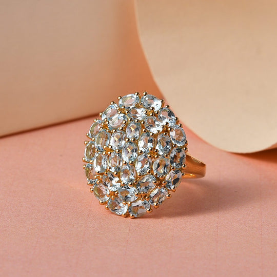 Himmelblauer Topas Ring, 925 Silber Gelbgold Vermeil ca. 6,73 ct