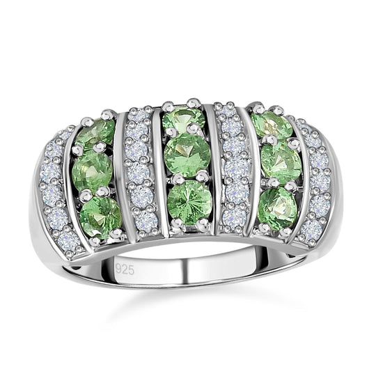 Natürlicher Merelani Mint-Granat und weißer Zirkon-Ring, 925 Silber platiniert ca. 1.52 ct