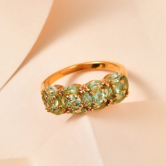Natürlicher Merelani Mint-Granat Ring, 925 Silber Gelbgold Vermeil ca. 1.50 ct