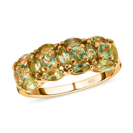 Natürlicher Merelani Mint-Granat Ring, 925 Silber Gelbgold Vermeil ca. 1.50 ct