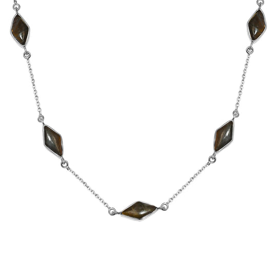 Feuer Labradorit Halskette, ca. 50 cm, 925 Silber platiniert ca. 18.10 ct