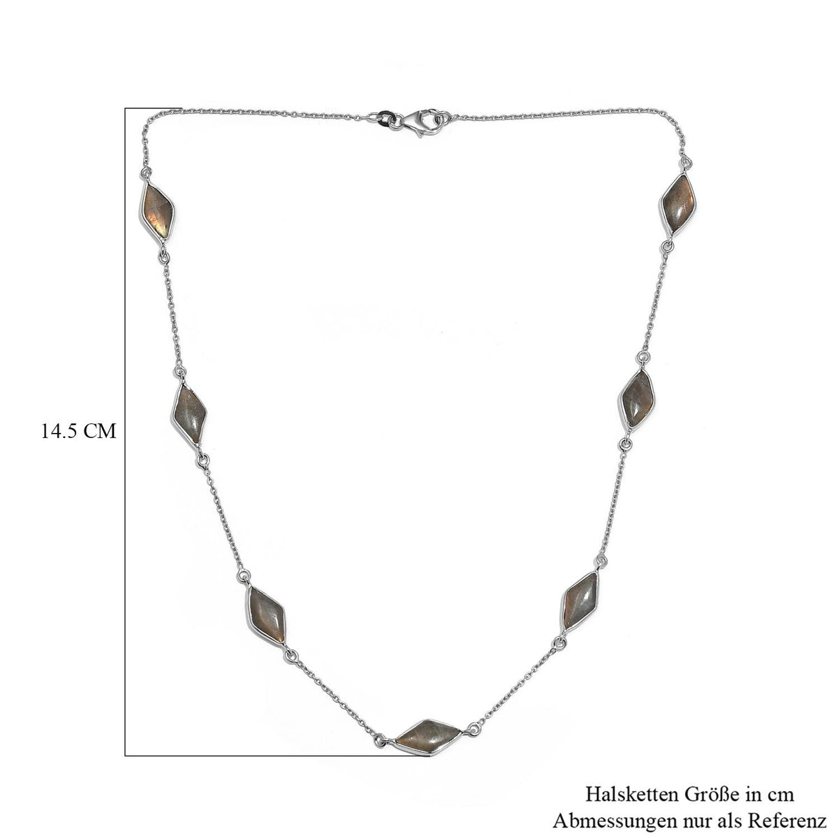 Feuer Labradorit Halskette, ca. 50 cm, 925 Silber platiniert ca. 18.10 ct
