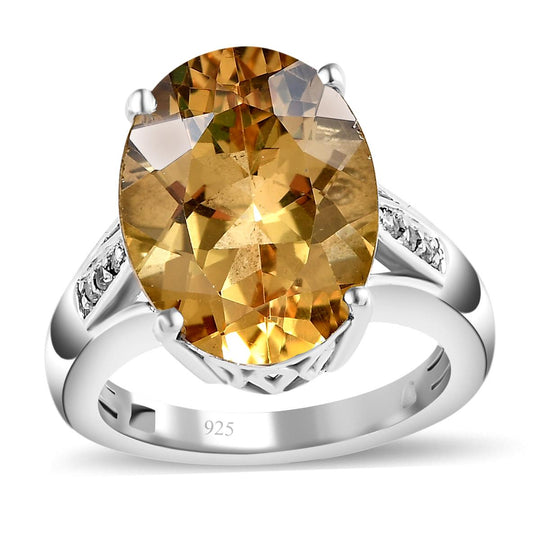 Gelber Labradorit und weißer Zirkon-Ring, 925 Silber platiniert ca. 8.20 ct