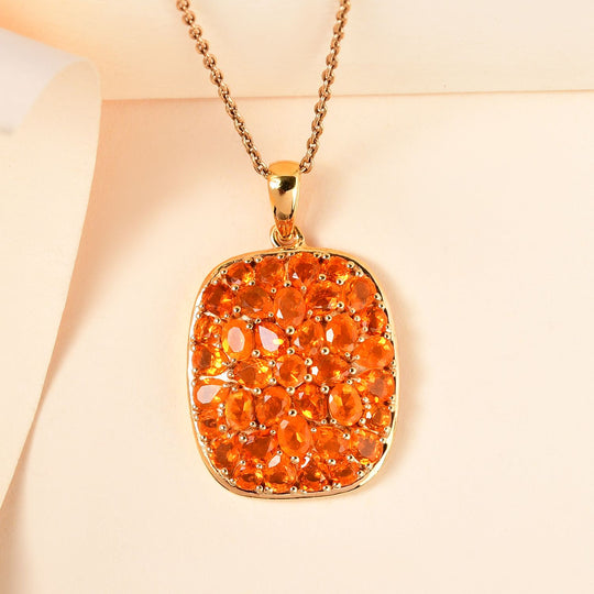 Salamanca Feueropal Anhänger, 925 Silber vergoldet, ca. 3.67 ct