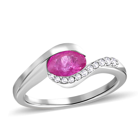 Ilakaka Rosa Saphir (Fissure gefüllt) und weißer Zirkon-Ring, 925 Silber platiniert , ca. 1.23 ct