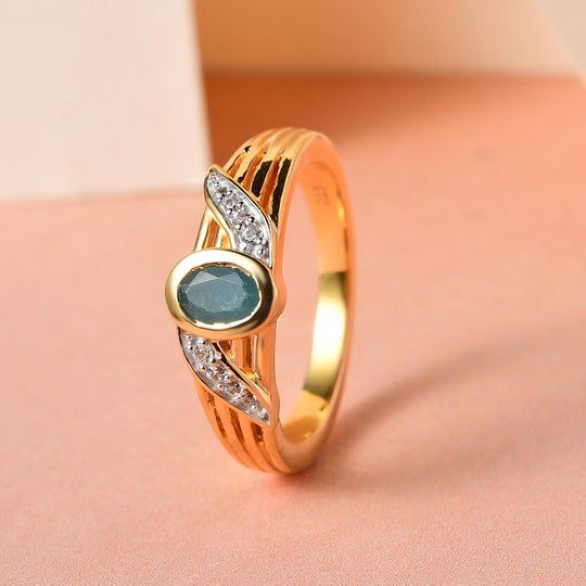 Grandidierit und weißer Zirkon-Ring, 925 Silber vergoldet ca. 0.53 ct