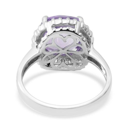 Rosa Amethyst und weißer Zirkon-Ring, 925 Silber platiniert (Größe 16.00) ca. 4,26 ct