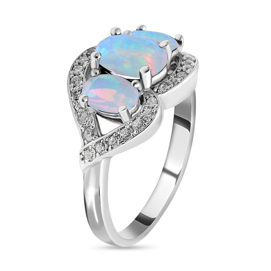 Natürlicher, äthiopischer Welo Opal Ring, 925 Silber platiniert ca. 3.12 ct