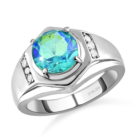 Pfau Triplette Quarz und weißer Zirkon-Ring, Edelstahl ca. 2.93 ct